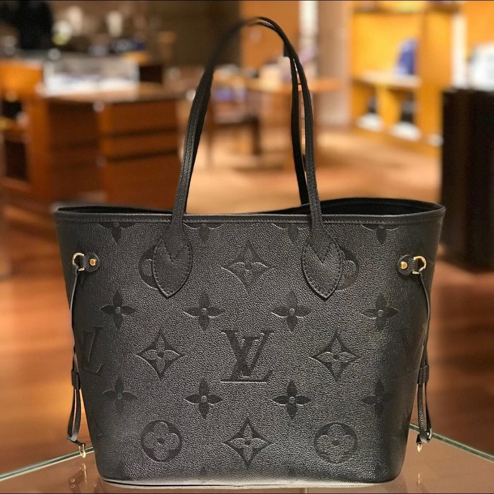 NEW Louis Vuitton NEVERFULL MM Monogram Empreinte w/ luggage tag BLACK - Picture 6 of 16